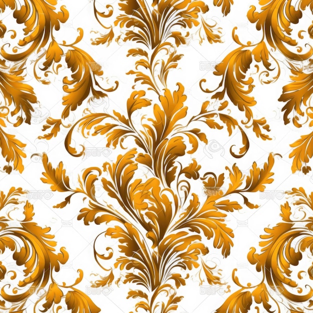 Motif plat de conception baroque en or sur fond blanc généré par l'IA