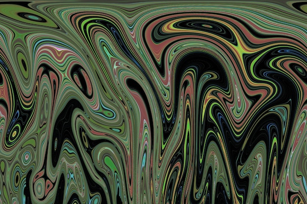 motif psychédélique abstrait fond noir vert foncé avec de belles lignes douces