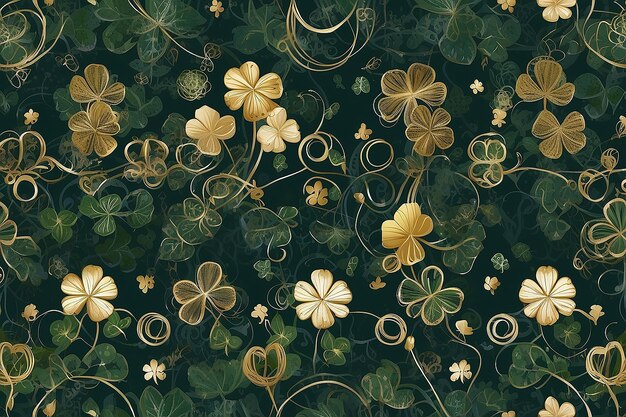 Photo motif à quatre feuilles avec des cercles de trèfle et d'or