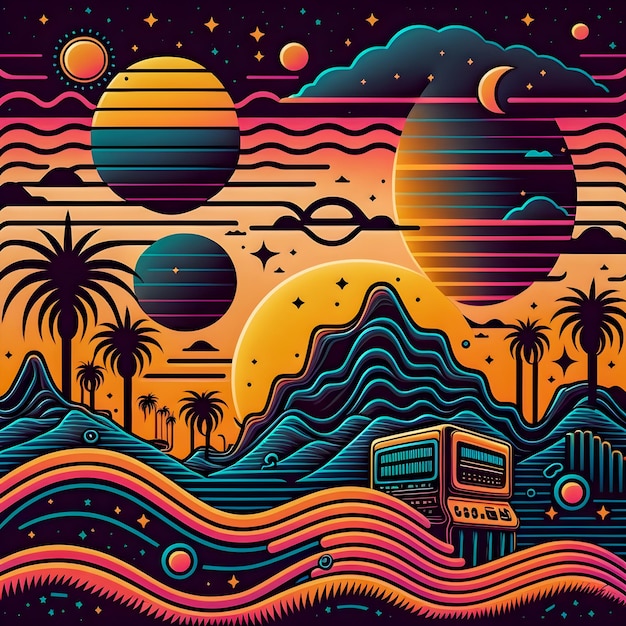 Motif répétitif Retro Syntwave Space