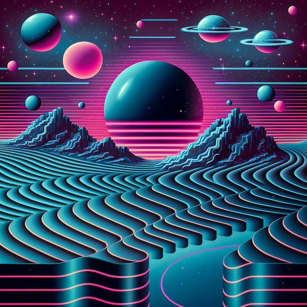 Motif répétitif Retro Syntwave Space