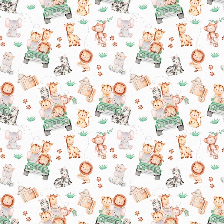 Photo le motif sans couture de l'aquarelle de la fête d'aventure du safari