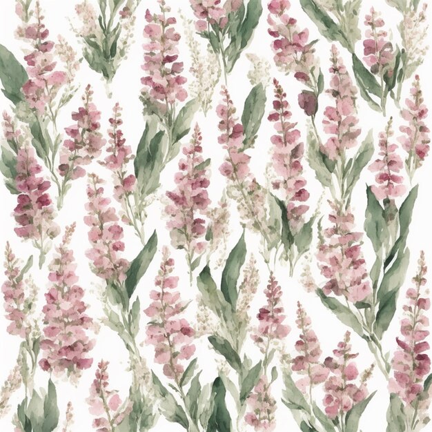 Motif sans couture à l'aquarelle avec des fleurs de foxglove roses fond floral peint à la main