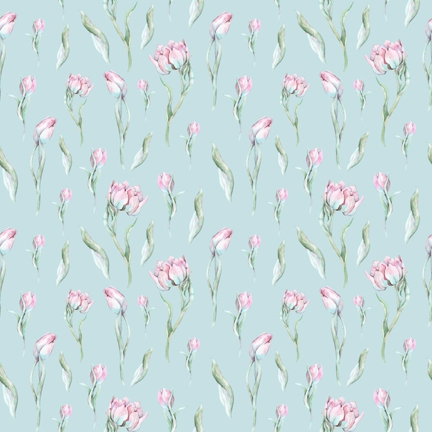 Motif sans couture à l'aquarelle avec des fleurs illustration dessinée à la main Peonytulips