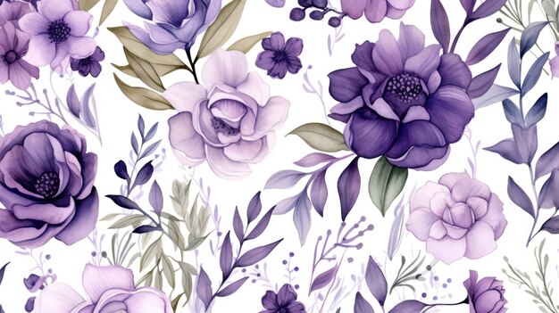 motif sans couture à l'aquarelle avec des fleurs violettes