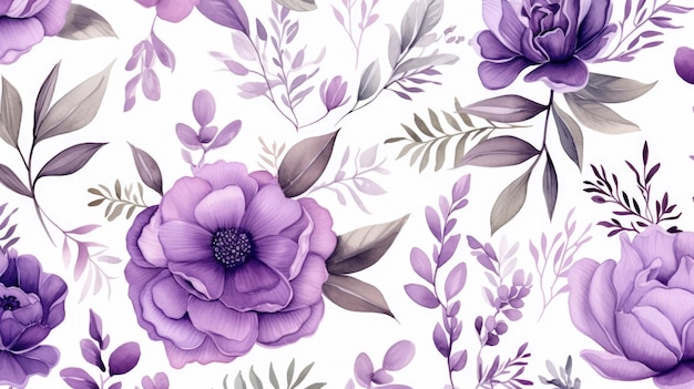 Photo motif sans couture à l'aquarelle avec des fleurs violettes