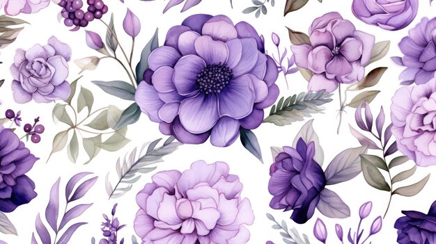 motif sans couture à l'aquarelle avec des fleurs violettes