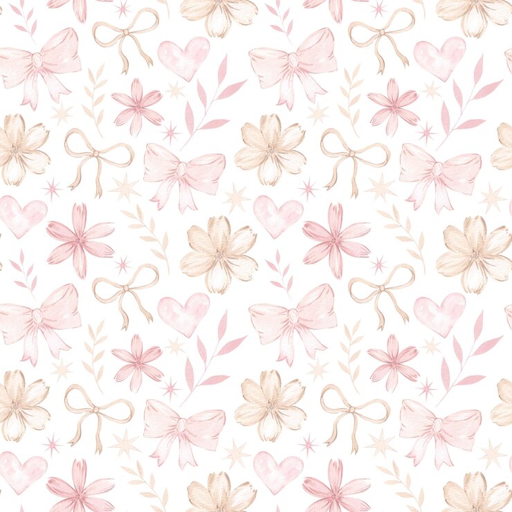 Photo motif sans couture à l'aquarelle avec des nœuds et des fleurs roses imprimé à la main en couleurs pastel fond de vacances papier peint pour la fête de la saint-valentin design et décoration de papier d'emballage etc. style mignon de fille