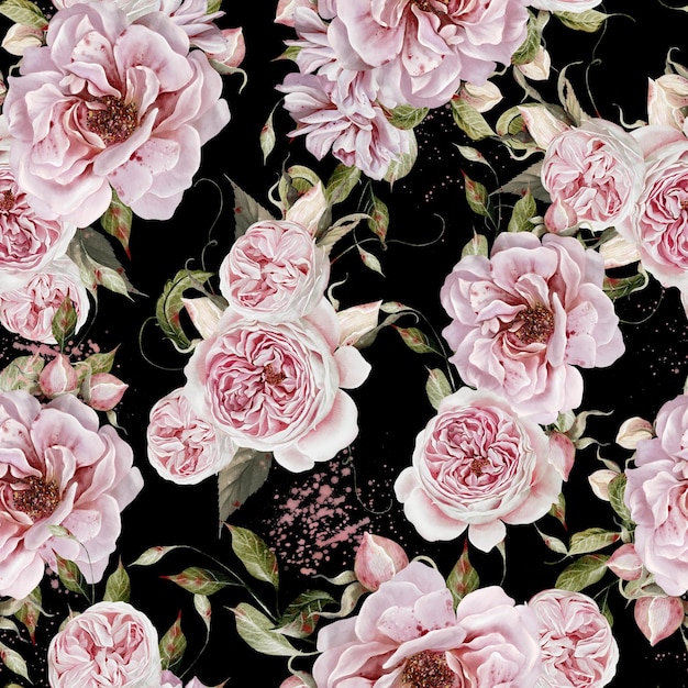 Motif sans couture à l'aquarelle avec des roses et des feuilles roses