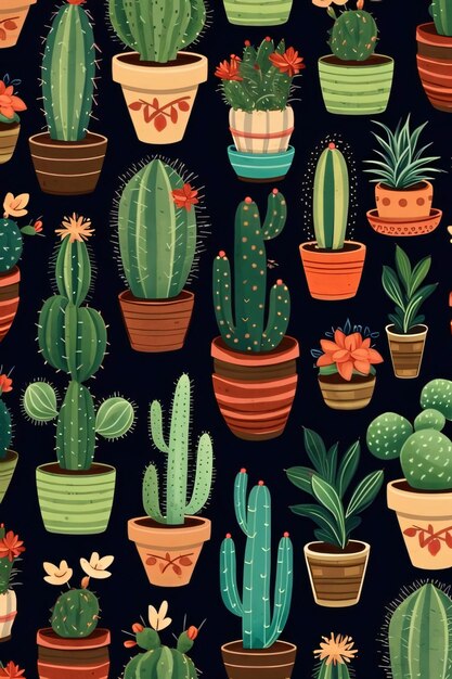 Motif sans couture avec des cactus et des succulentes Illustration vectorielle