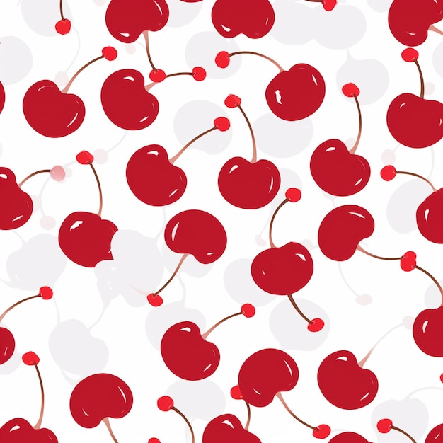 Photo motif sans couture de cerises rouges sur un fond blanc
