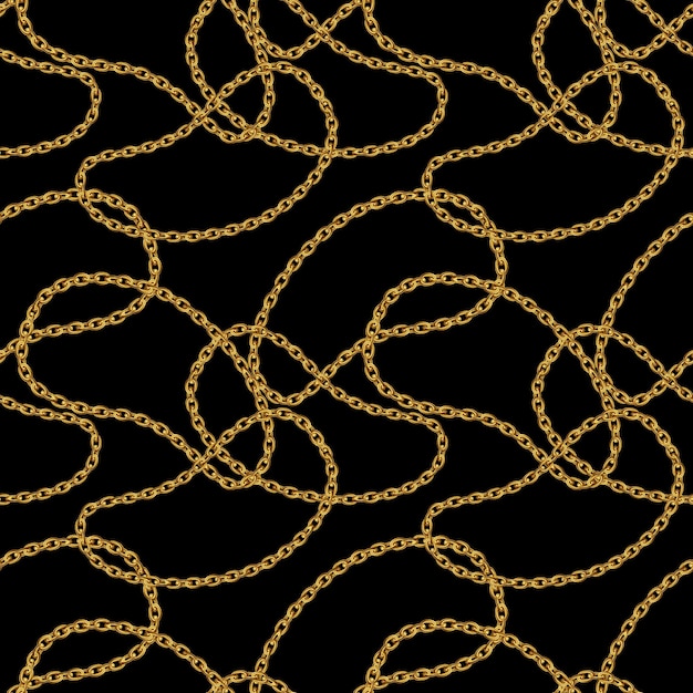 Motif sans couture avec des chaînes en or pour le design du tissu sur fond noir Illustration dorée baroque