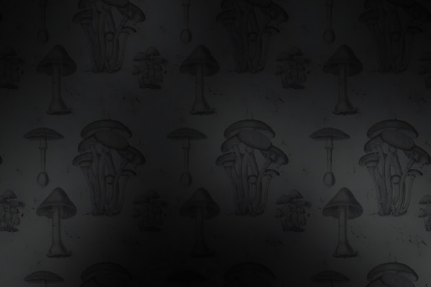 Motif sans couture avec des champignons dessinés à la main sur un fond noir