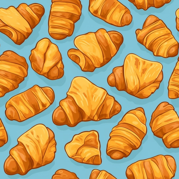 motif sans couture de croissants sur un fond bleu génératif ai