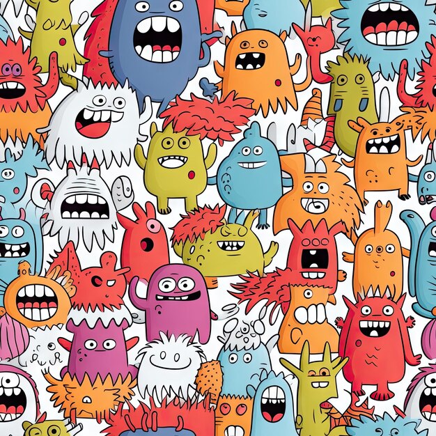 Le motif sans couture de Cute Monster Doodle Art