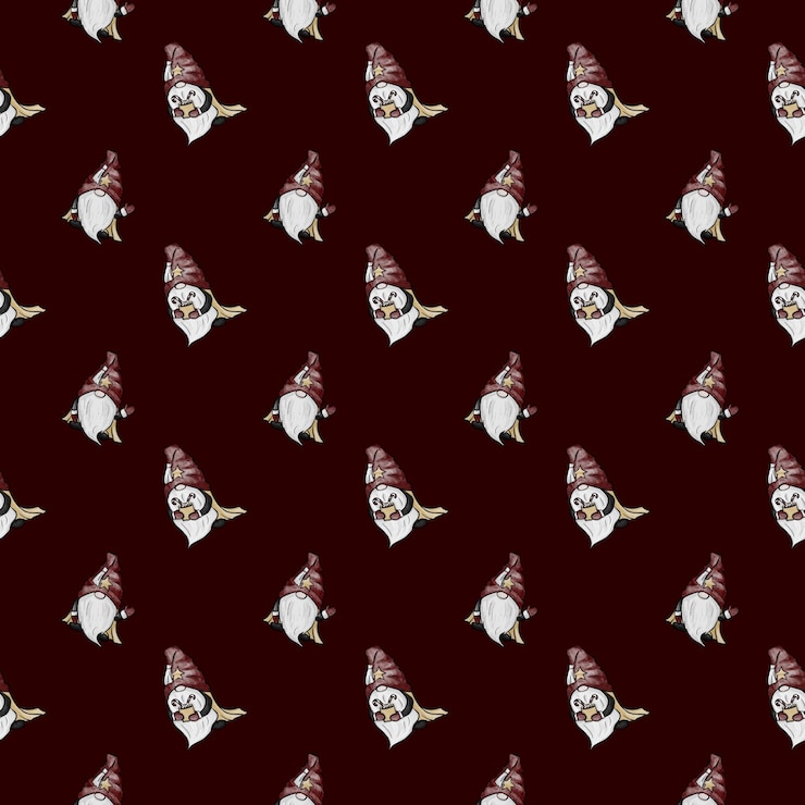 Photo motif sans couture dessiné à la main avec des aquarelles gnomes de noël sur fond rouge