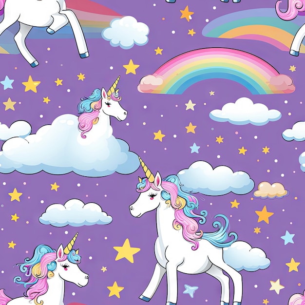 Photo le motif sans couture du dessin animé de la licorne