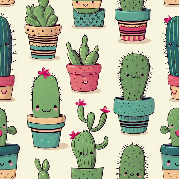 Le motif sans couture du doudle de cactus mignon