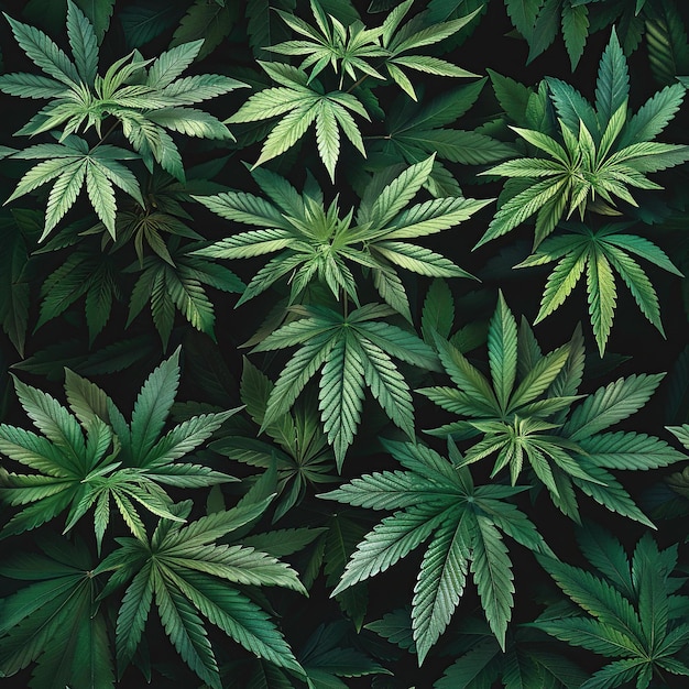 motif sans couture avec une feuille de cannabis verte sur fond noir