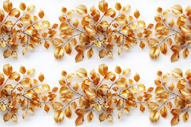 motif sans couture avec des feuilles dorées sur des branches d'arbres sur un fond blanc pour la décoration