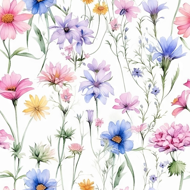 Motif sans couture de fleur de campagne à l'aquarelle