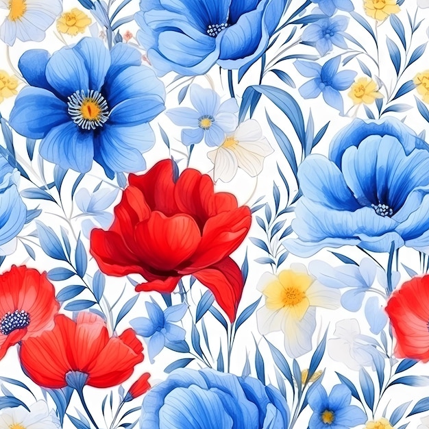 Motif sans couture de fleur de campagne à l'aquarelle