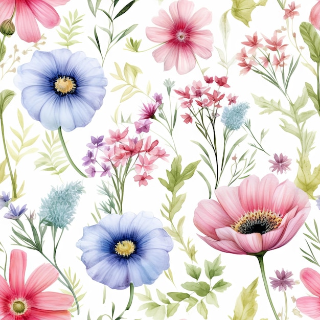 Motif sans couture de fleur de campagne à l'aquarelle