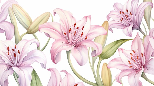 Photo motif sans couture de fleur de lily de fées sur fond blanc arrière-plan de texture de la fleur de lili de fées