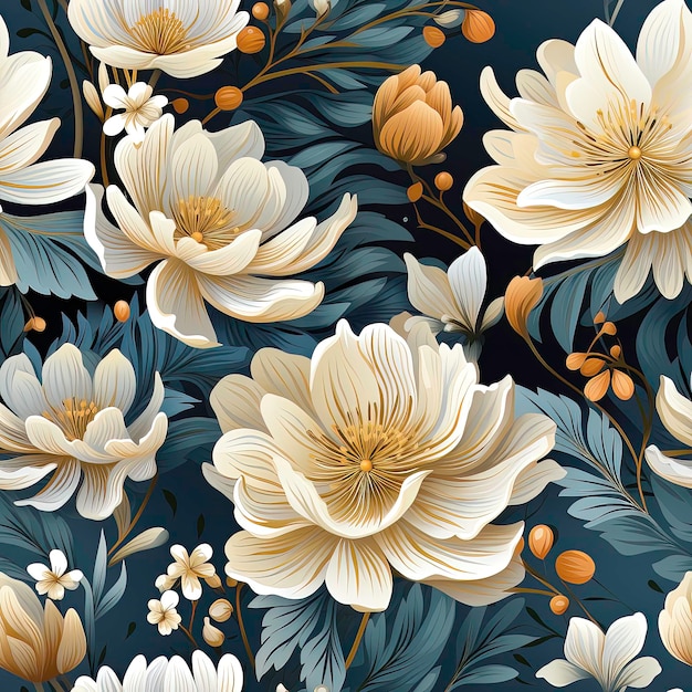 Motif sans couture avec des fleurs blanches sur un fond bleu foncé Illustration vectorielle Carreaux