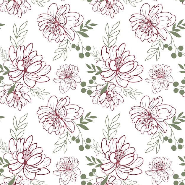 Motif sans couture avec des fleurs en ligne vectorielle