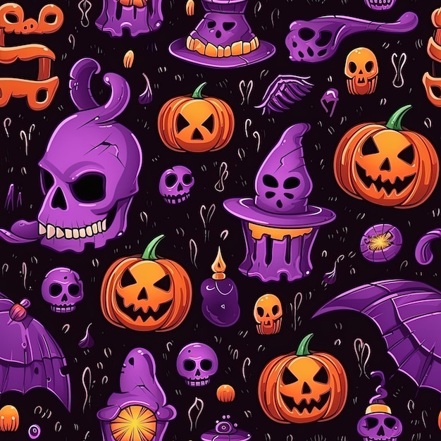 Motif sans couture d'Halloween avec des citrouilles et des crânes