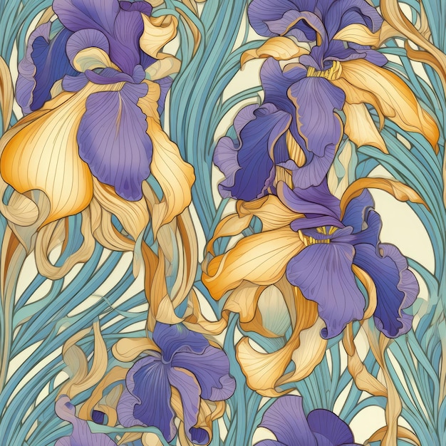 Photo un motif sans couture d'iris enchanteurs