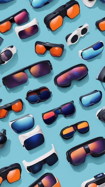 Motif sans couture de lunettes vr sur un fond bleu