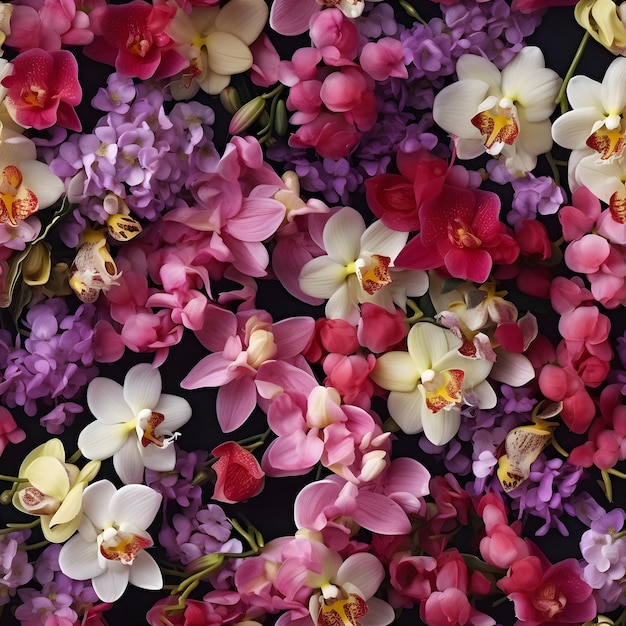 Photo motif sans couture avec des orchidées arrière-plan floral coloré fleurs tropicales exotiques avec des pétales roses