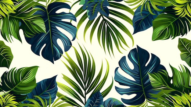 Motif sans couture pastel vintage avec une plante de philodendron à feuilles partagées verte et noire avec des vignes sur un fond blanc