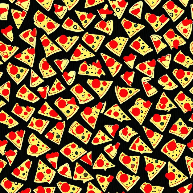 motif sans couture avec une pizza et un cœur sur un fond noir