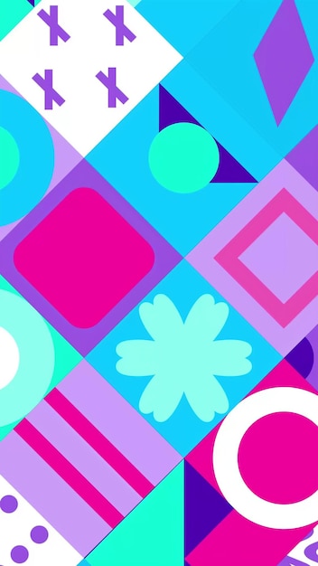 Un motif sans couture de pop et une forme géométrique abstraite colorée bleue rose pourpre et jaune