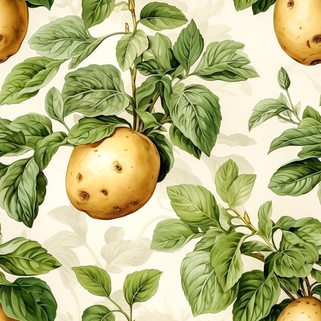 Motif sans couture Potato Watercolor design vintage généré par l'IA