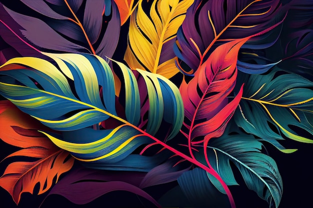 Motif sans couture de tendance avec des feuilles et des plantes tropicales colorées dessin d'illustration impression jungle