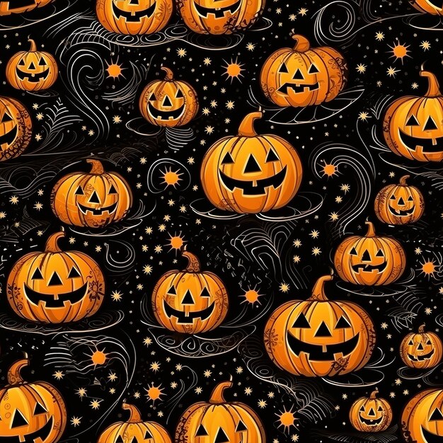 Motif sans couture thème noir orange d'Halloween