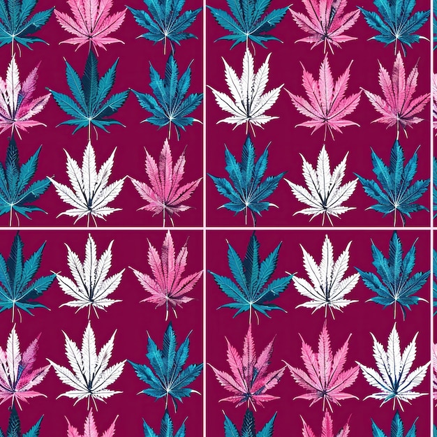 motif sans couture vintage avec une feuille de cannabis sur fond rouge