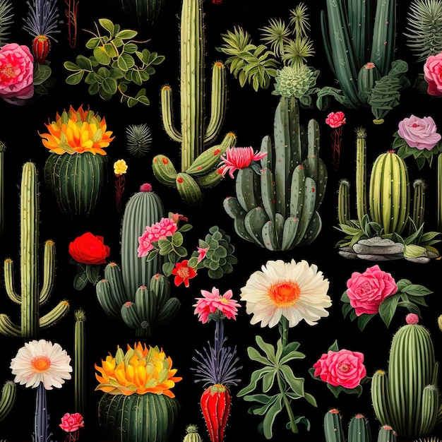 Motif de style cactus avec des fleurs