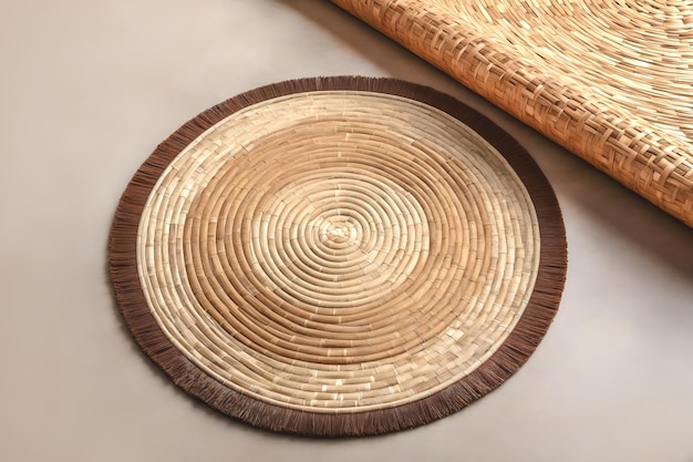 Motif et texture du tapis rond en bambou et en paille