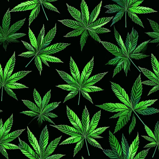 motif de texture transparente avec des feuilles de marijuana de cannabis vert sur fond sombre