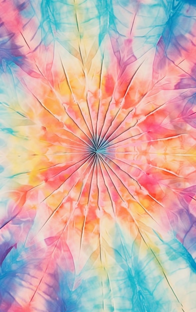 Un motif tie-dye coloré avec un motif sunburst.