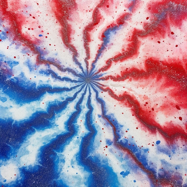 Un motif tie-dye rouge, blanc et bleu avec un motif en spirale.