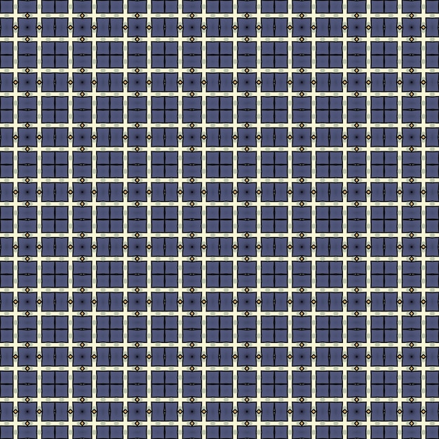 Un motif tissé à carreaux bleu avec des rayures jaunes et blanches.