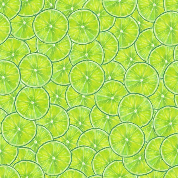 Photo motif de tranches de fruits citron vert sans couture aquarelle dessinés à la main