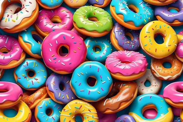 Un motif tridimensionnel d'illustration de donuts colorés