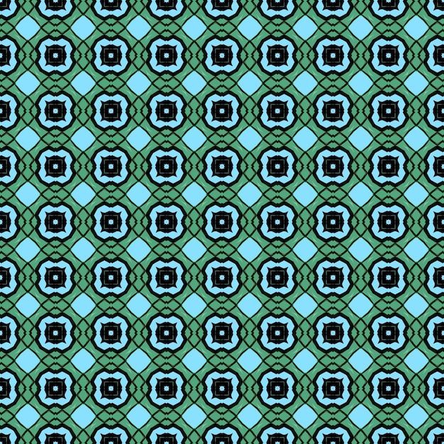 Un motif vert et bleu avec des carrés et des losanges.